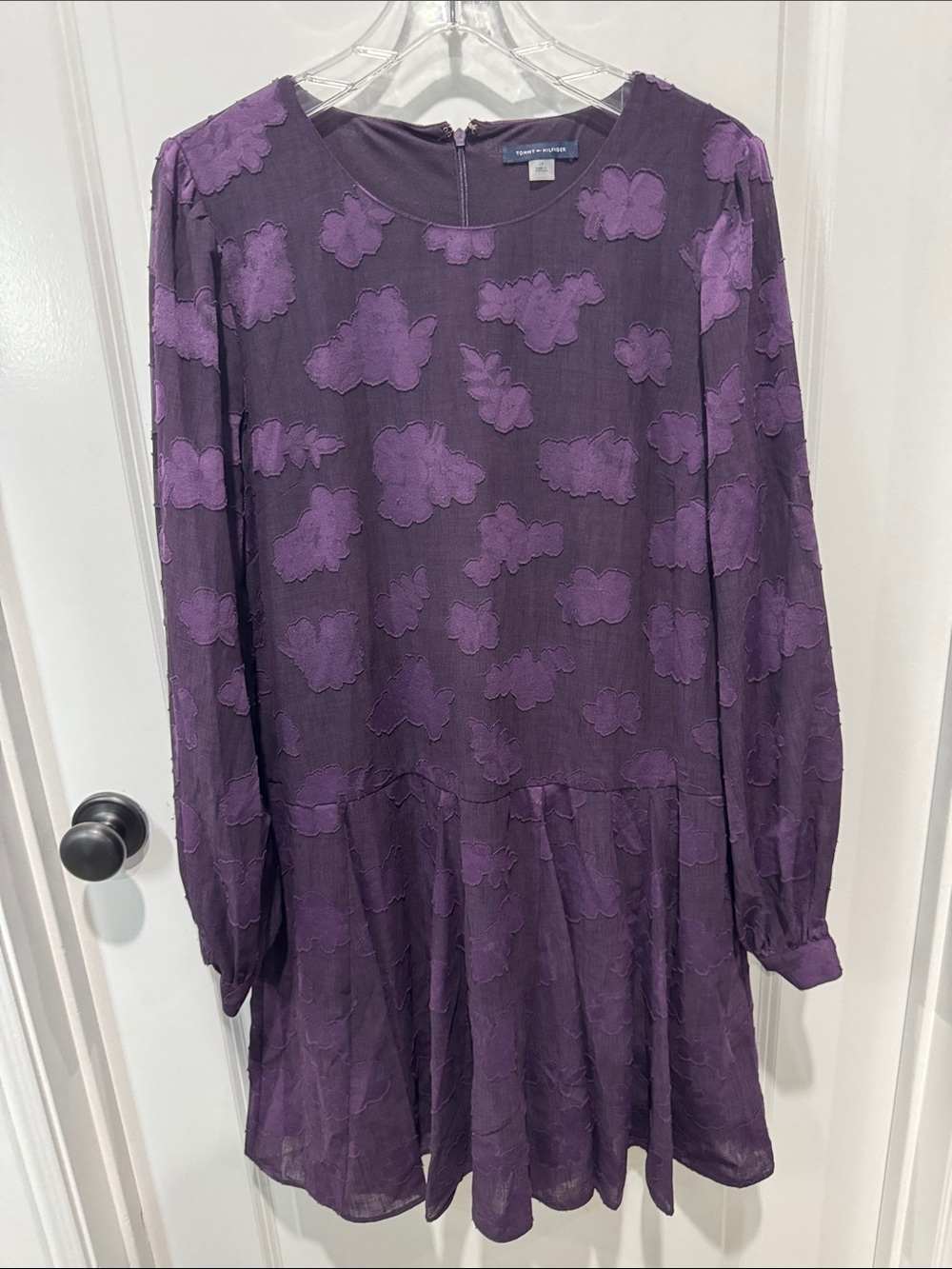 Tommy Hilfiger Deep Purple Long-Sleeve Floral Applique Dress